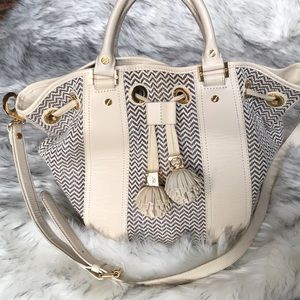 Tory Burch handbag cream leather, weave 12” x 10”